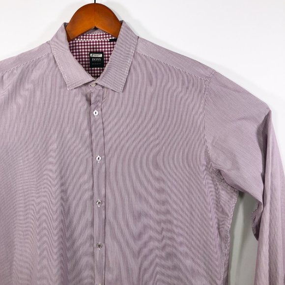 Hugo Boss Regular Fit Maroon Stripe Sport Shirt XL - Picture 3 of 8